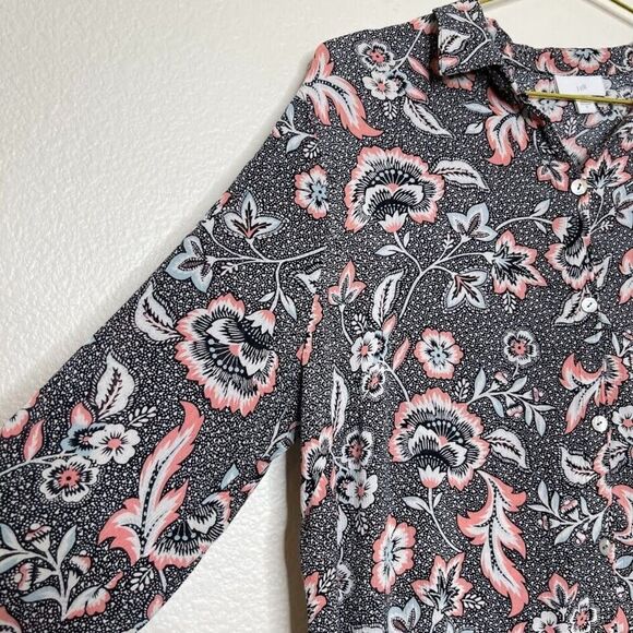 J. Jill Tunic Top Medium Marvelflor Floral Blouse Button-Up Long Sleeve Slits - Picture 3 of 9